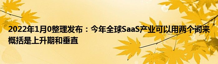 2022年1月10整理发布：今年全球SaaS产业可以用两个词来概括是上升期和垂直