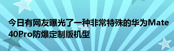 今日有网友曝光了一种非常特殊的华为Mate40Pro防爆定制版机型