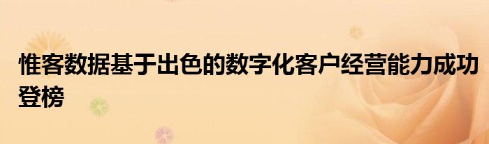 惟客数据基于出色的数字化客户经营能力成功登榜