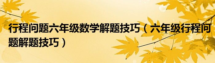 行程问题六年级数学解题技巧（六年级行程问题解题技巧）