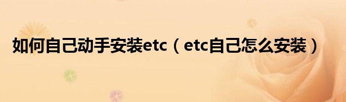 如何自己动手安装etc（etc自己怎么安装）