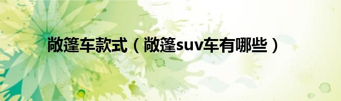 敞篷车款式（敞篷suv车有哪些）