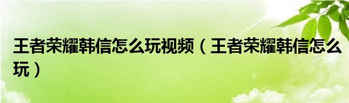 王者荣耀韩信怎么玩视频（王者荣耀韩信怎么玩）