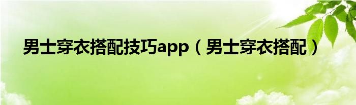 男士穿衣搭配技巧app（男士穿衣搭配）