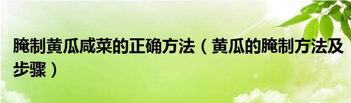 腌制黄瓜咸菜的正确方法（黄瓜的腌制方法及步骤）