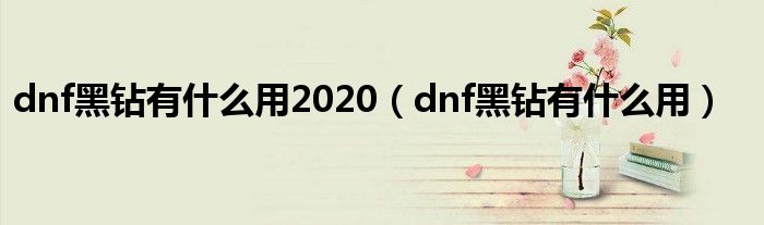 dnf黑钻有什么用2020（dnf黑钻有什么用）