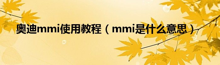 奥迪mmi使用教程（mmi是什么意思）