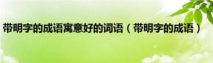 带明字的成语寓意好的词语（带明字的成语）