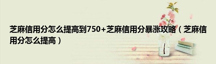 芝麻信用分怎么提高到750+芝麻信用分暴涨攻略（芝麻信用分怎么提高）