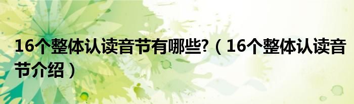 16个整体认读音节有哪些?（16个整体认读音节介绍）