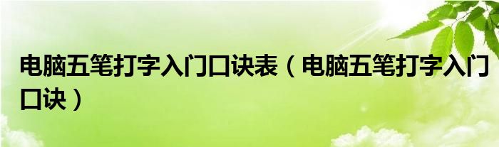 电脑五笔打字入门口诀表（电脑五笔打字入门口诀）