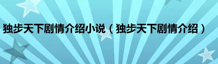 独步天下剧情介绍小说（独步天下剧情介绍）