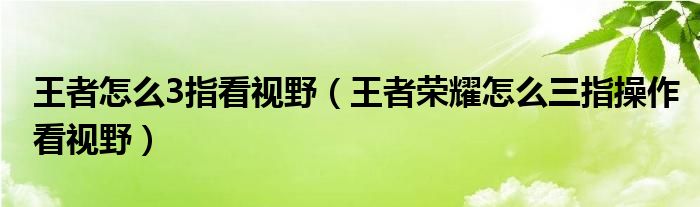 王者怎么3指看视野（王者荣耀怎么三指操作看视野）