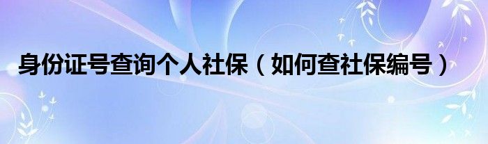 身份证号查询个人社保（如何查社保编号）