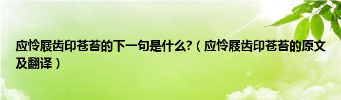 应怜屐齿印苍苔的下一句是什么?（应怜屐齿印苍苔的原文及翻译）