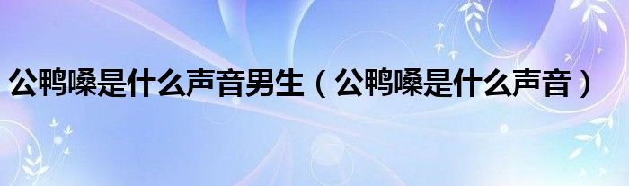 公鸭嗓是什么声音男生（公鸭嗓是什么声音）