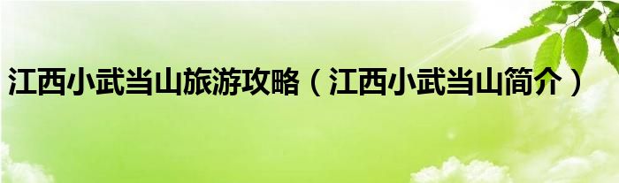 江西小武当山旅游攻略（江西小武当山简介）