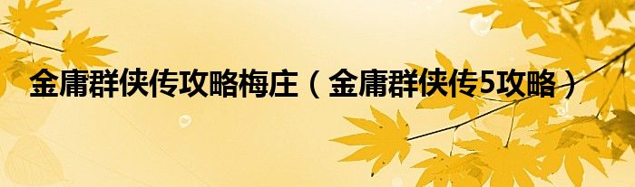 金庸群侠传攻略梅庄（金庸群侠传5攻略）