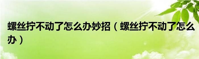 螺丝拧不动了怎么办妙招（螺丝拧不动了怎么办）