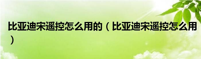 比亚迪宋遥控怎么用的（比亚迪宋遥控怎么用）