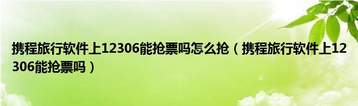 携程旅行软件上12306能抢票吗怎么抢（携程旅行软件上12306能抢票吗）