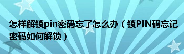 怎样解锁pin密码忘了怎么办（锁PIN码忘记密码如何解锁）