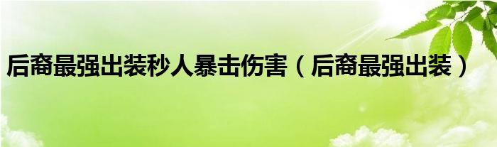 后裔最强出装秒人暴击伤害（后裔最强出装）