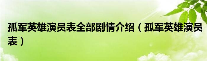 孤军英雄演员表全部剧情介绍（孤军英雄演员表）