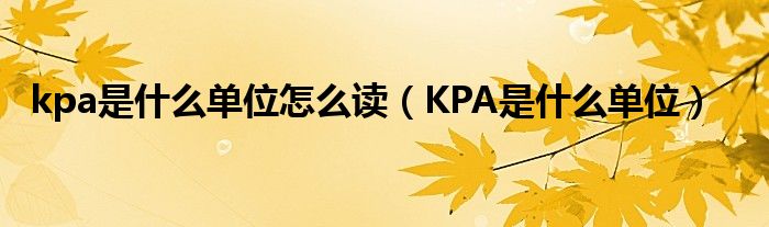 kpa是什么单位怎么读（KPA是什么单位）