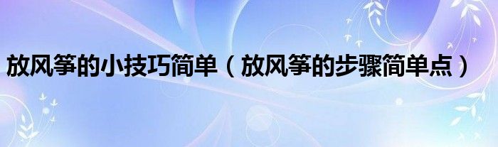 放风筝的小技巧简单（放风筝的步骤简单点）