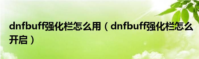 dnfbuff强化栏怎么用（dnfbuff强化栏怎么开启）