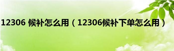 12306 候补怎么用（12306候补下单怎么用）