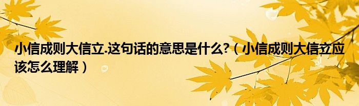 小信成则大信立.这句话的意思是什么?（小信成则大信立应该怎么理解）