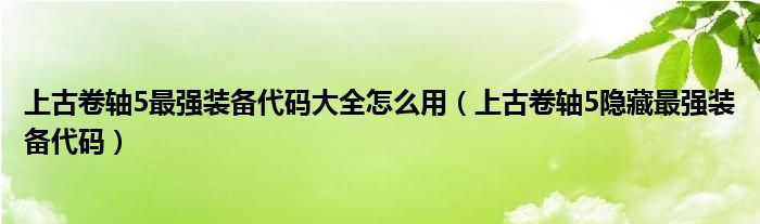 上古卷轴5最强装备代码大全怎么用（上古卷轴5隐藏最强装备代码）