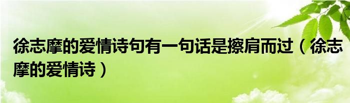 徐志摩的爱情诗句有一句话是擦肩而过（徐志摩的爱情诗）