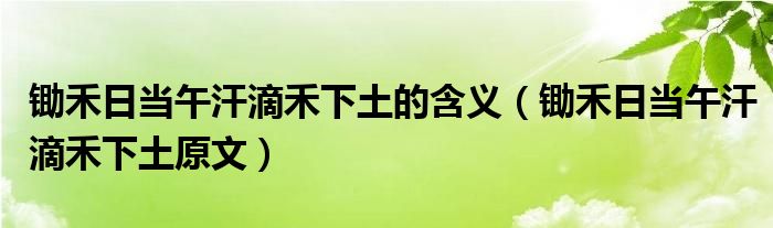 锄禾日当午汗滴禾下土的含义（锄禾日当午汗滴禾下土原文）