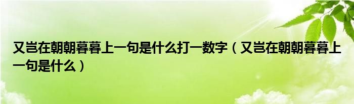 又岂在朝朝暮暮上一句是什么打一数字（又岂在朝朝暮暮上一句是什么）