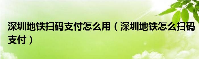 深圳地铁扫码支付怎么用（深圳地铁怎么扫码支付）