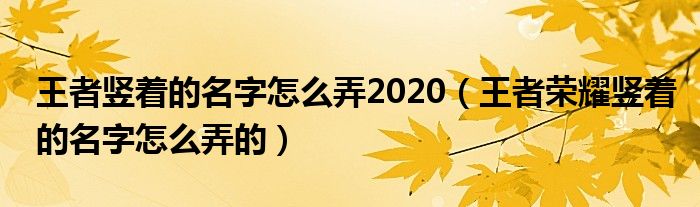 王者竖着的名字怎么弄2020（王者荣耀竖着的名字怎么弄的）