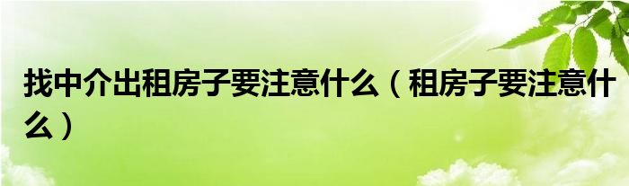 找中介出租房子要注意什么（租房子要注意什么）