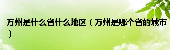 万州是什么省什么地区（万州是哪个省的城市）