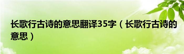 长歌行古诗的意思翻译35字（长歌行古诗的意思）