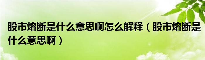 股市熔断是什么意思啊怎么解释（股市熔断是什么意思啊）