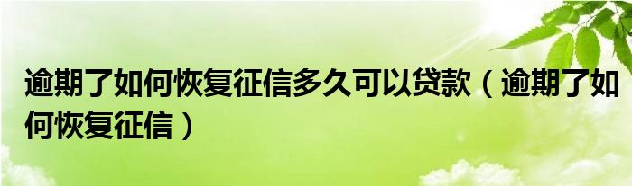 逾期了如何恢复征信多久可以贷款（逾期了如何恢复征信）