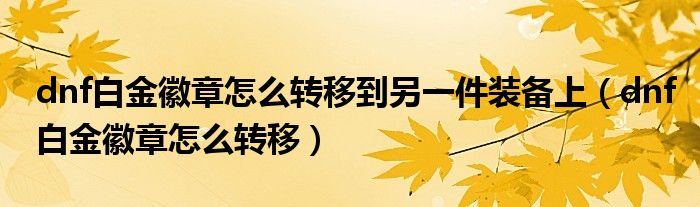 dnf白金徽章怎么转移到另一件装备上（dnf白金徽章怎么转移）