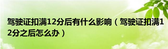 驾驶证扣满12分后有什么影响（驾驶证扣满12分之后怎么办）