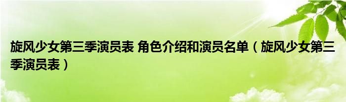 旋风少女第三季演员表 角色介绍和演员名单（旋风少女第三季演员表）