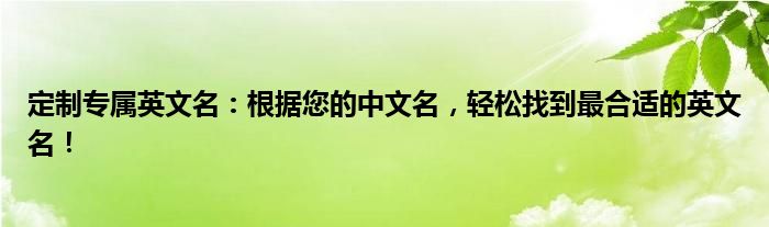 定制专属英文名：根据您的中文名，轻松找到最合适的英文名！