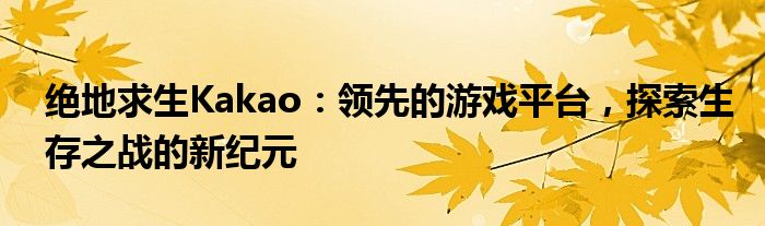 绝地求生Kakao：领先的游戏平台，探索生存之战的新纪元