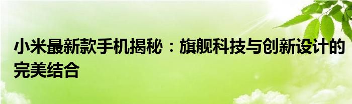 小米最新款手机揭秘：旗舰科技与创新设计的完美结合